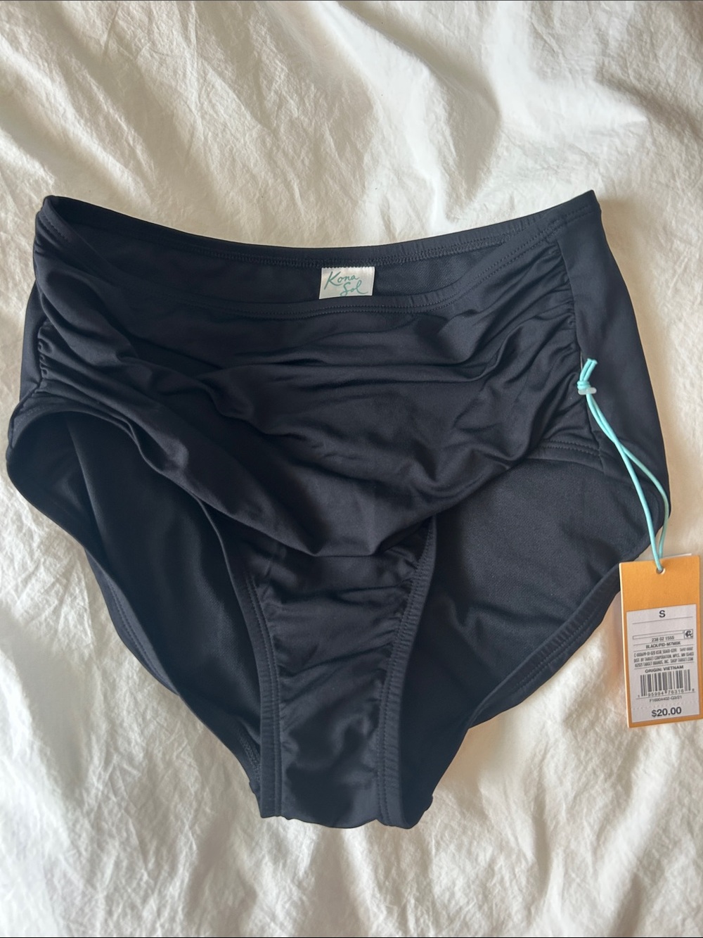 Kona Sol Black High-Waist Ruched Bikini Bottom NWT